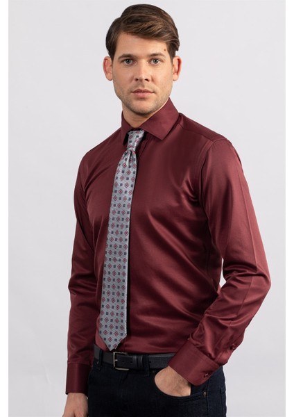Modern Slim Fit Düz Saten Erkek Gömlek fiyatları