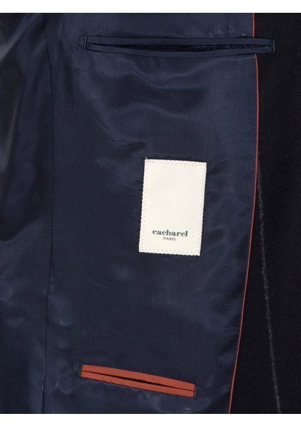 Erkek Koyu Lacivert Slim Fit Çizgili Yün Takım Elbise 50291061-VR100