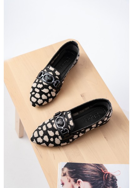 Miu Siyah Bej Toka Detaylı ( 1 cm Topuklu ) Sivri Burun Babet fiyatları