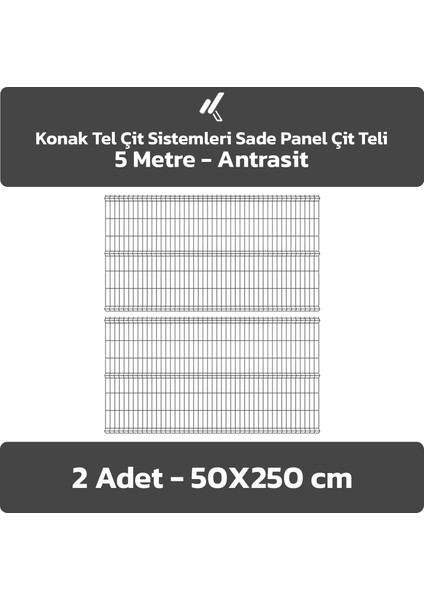 2 Adet Panel Çit Teli 50 x 250 cm 4 mm Tel Kalınlığı 55 x 150 mm Göz Aralığı