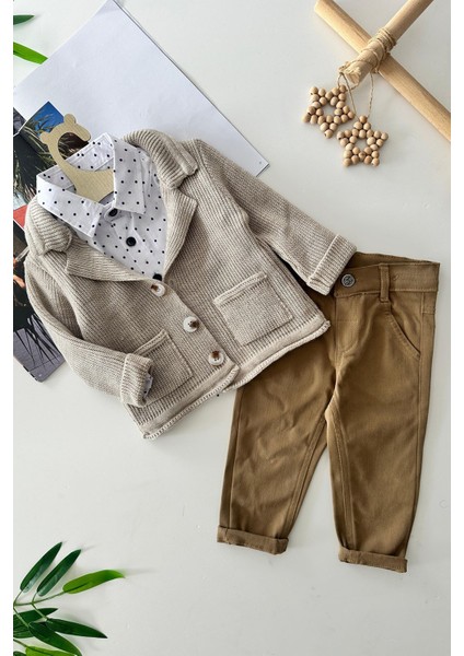 Triko Hırkalı Şık 3 Lü Erkek Çocuk takım - Bej fiyatları