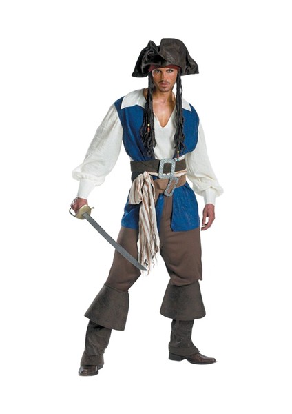 L Cadılar Bayramı Cosplay Pirate Kostümleri Üst Yu Pantolon Kemer Şapkası Ayak Kayışı 7 Pcs Seti | Tatil Kostümleri (Yurt Dışından)
