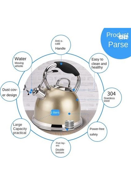 3l Paslanmaz Çelik Su Isıtıcısı, Büyük Kapasite, Su Isıtıcısını Açmak Için Eşit Olarak Isıtıldığında Düdükleyebilir (Yurt Dışından) fırsatları