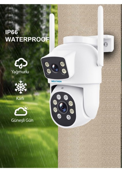 Nif Bilişim Neutron NTL-PT-13W-DBW2 Çift Kameralı 2mp Hd Wi-Fi Pan/tilt Dış Mekan Ip Kamera