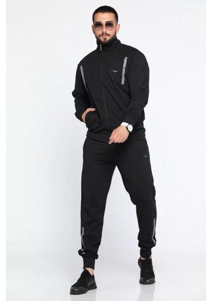 Bel ve Paça Ribanalı Fermuarlı Erkek Eşofman Takımı