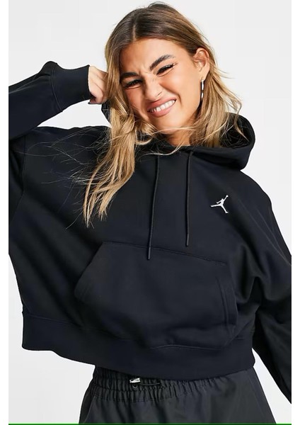 Jordan Essentialen Fleece Hoodie Loose Fit Black Kadın Büyük Beden Kapüşonlu Sweatshirt Siyah fırsatları