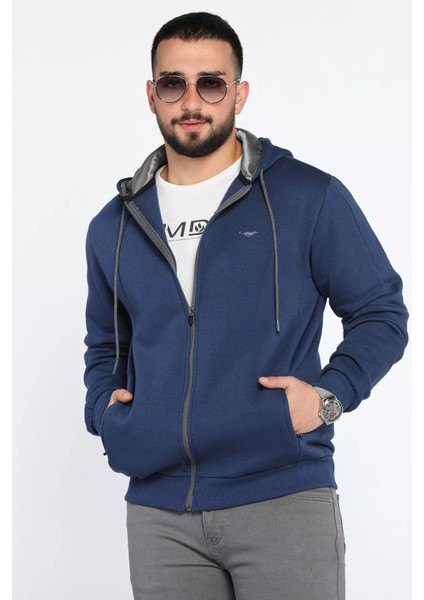 Kapüşonlu Fermuarlı Üç Iplik Şardonlu Erkek Sweatshirt