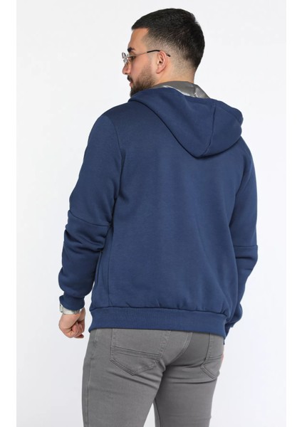 Kapüşonlu Fermuarlı Üç Iplik Şardonlu Erkek Sweatshirt