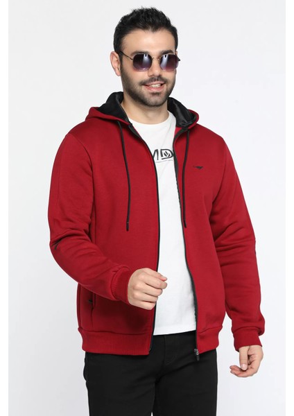 Kapüşonlu Fermuarlı Üç Iplik Şardonlu Erkek Sweatshirt