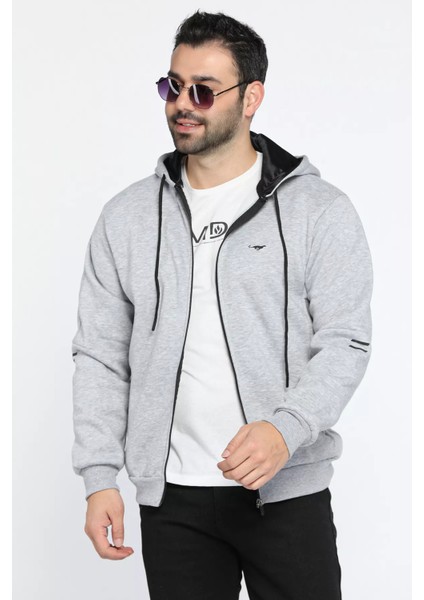 Kapüşonlu Fermuarlı Üç Iplik Şardonlu Erkek Sweatshirt