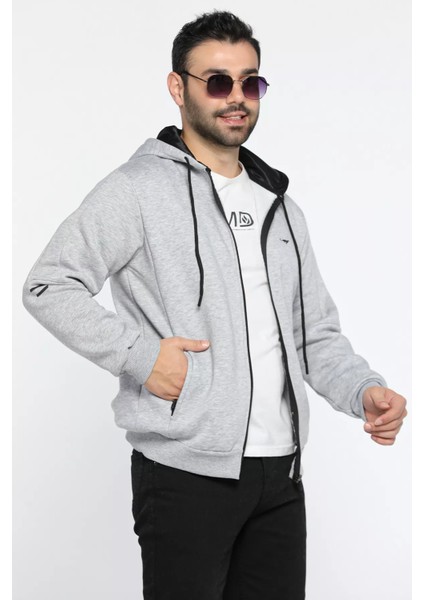 Kapüşonlu Fermuarlı Üç Iplik Şardonlu Erkek Sweatshirt fiyatları