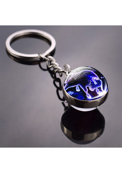 Gümüş Tarzı Boğa Burcu Aslan Başak Anahtarlık Parıldayan Koyu Tutucu Erkek Kadın Doğum Günü si (Yurt Dışından)