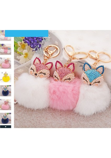 Açık Mavi Stil Taşlı Tilki Tavşan Püsküllü Anahtarlık Araba Anahtarlık Sevimli Kolye (Yurt Dışından) fiyatları