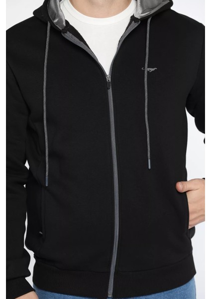 Kapüşonlu Fermuarlı Üç Iplik Şardonlu Erkek Sweatshirt fırsatları