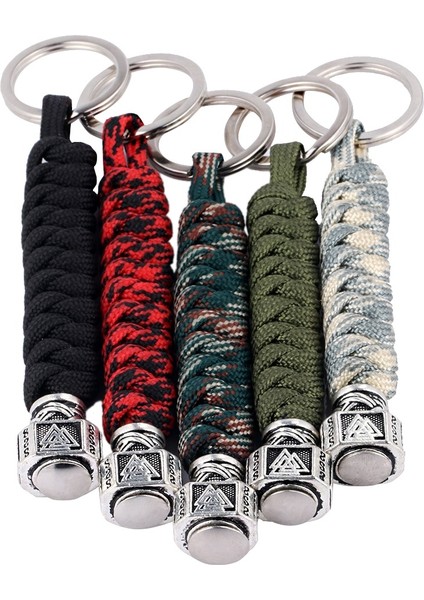Mavi Stil El Yapımı Paracord Örgülü Anahtarlık Viking Runlar Çekiç Boncuk Damla Kolye Anahtarlık Anahtarlık Aksesuarları (Yurt Dışından)