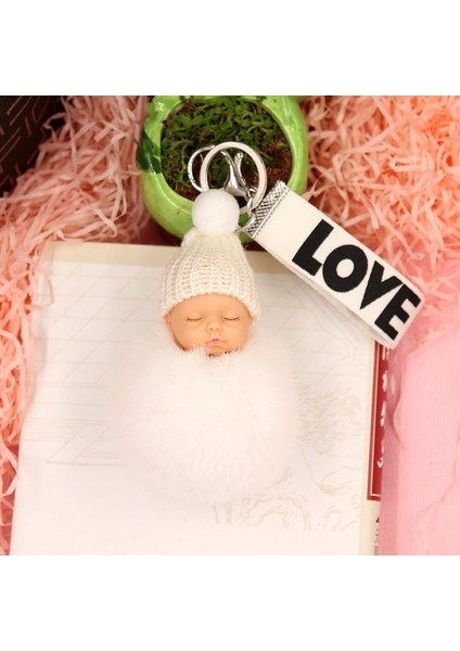 Mor Tarzı Sevimli Uyuyan Bebek Bebek Bebek Anahtarlığı Püskül Tavşan Tüy Topu Anahtarlıklar Araba Anahtarlık Kadın Anahtar Tutucu Çanta Kolye Şans Aksesuarları (Yurt Dışından) fiyatları