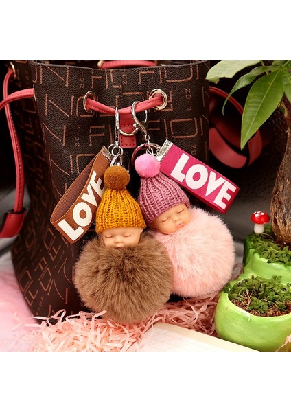 Mor Tarzı Sevimli Uyuyan Bebek Bebek Bebek Anahtarlığı Püskül Tavşan Tüy Topu Anahtarlıklar Araba Anahtarlık Kadın Anahtar Tutucu Çanta Kolye Şans Aksesuarları (Yurt Dışından) indirimleri