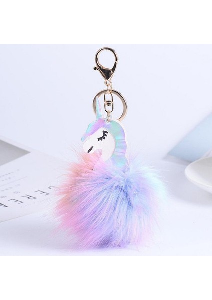 Tüylü Unicorn Anahtarlık Püskül Kürk Araba Anahtarı Zincir Çanta Süsü Anahtarlık Bol (Yurt Dışından) fiyatları
