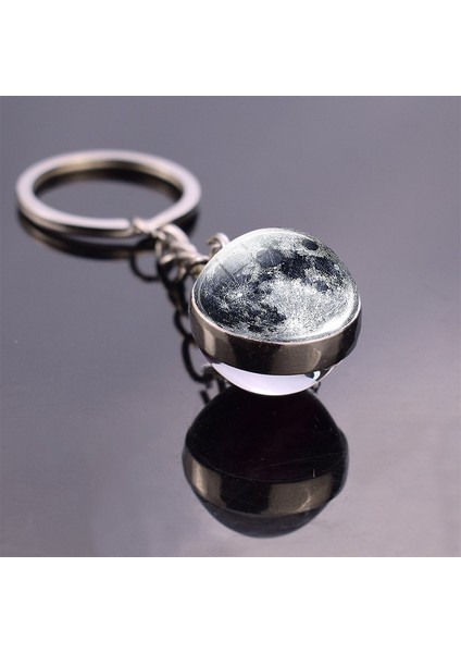 Gümüş Tarzı Satürn Işık Yayan Dolunay Anahtarlık Karanlıkta Parlayan Cam Top Kabartma Takı Güneş Sistemi Gezegen Galaksi Nebula Dünya Kristal Top Şanslı Kolye Erkek Kadın (Yurt Dışından)