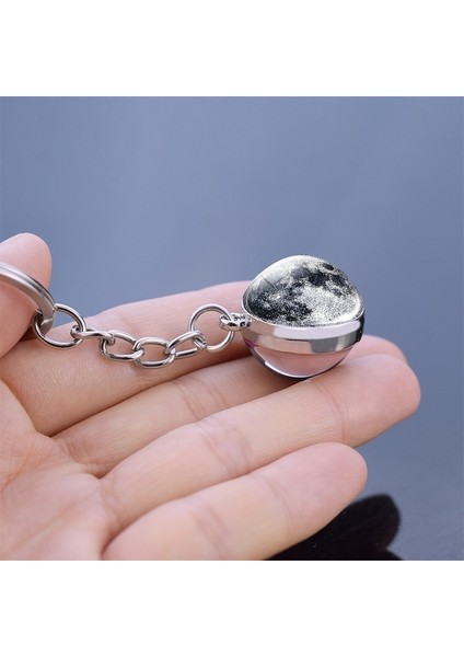 Gümüş Tarzı Satürn Işık Yayan Dolunay Anahtarlık Karanlıkta Parlayan Cam Top Kabartma Takı Güneş Sistemi Gezegen Galaksi Nebula Dünya Kristal Top Şanslı Kolye Erkek Kadın (Yurt Dışından)