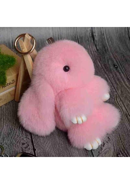 Pembe Tarzı Tüylü Rex Tavşan Anahtarlık Tavşan Kürkü Püskül Anahtarlık Kadın Aksesuarı Tavşan Araba Anahtarlık Tutucu (Yurt Dışından)
