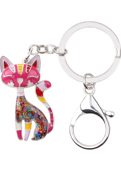 Kırmızı Stil Bonsny Alaşım Emaye Kedi Anahtarlık Yüzük Anahtarlıklar Evcil Hayvan Takıları Kadınlar Kızlar El Çantası Araba Anahtarları ler (Yurt Dışından)