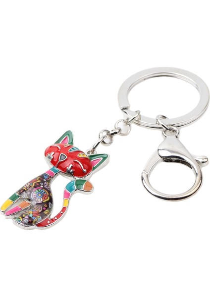 Kırmızı Stil Bonsny Alaşım Emaye Kedi Anahtarlık Yüzük Anahtarlıklar Evcil Hayvan Takıları Kadınlar Kızlar El Çantası Araba Anahtarları ler (Yurt Dışından) modelleri