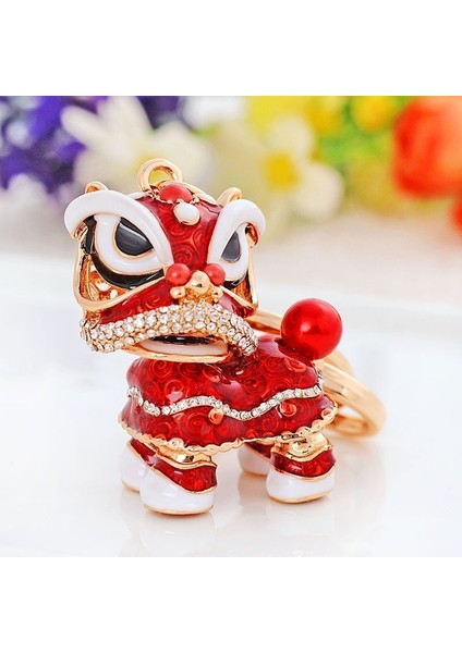 Turuncu Tarzı Çin Tarzı Aslan Dansı Anahtarlık Antik Maskot Anahtarlıklar Moda Kristal Hayvan Anahtarlık Mine Anahtarlık Tutucu Maskot (Yurt Dışından)