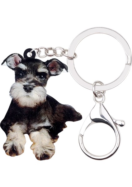 Gri Tarzı Akrilik Tatlı Schnauzer Köpek Anahtarlık Hayvan Takı Anahtarlıklar Kadın Kızlar Pet Çanta Araba Anahtar Cüzdan Parti Şansları (Yurt Dışından) fiyatları