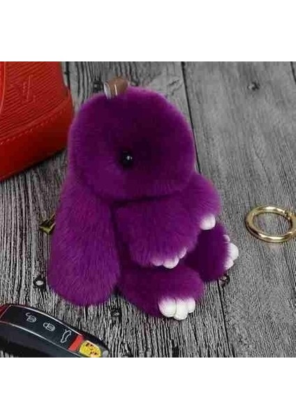 Mor Tarzı Tüylü Rex Tavşan Anahtarlık Tavşan Kürkü Püskül Anahtarlık Kadın Aksesuarı Tavşan Araba Anahtarlık Tutucu (Yurt Dışından)