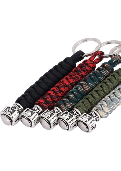Kırmızı Kamuflaj Stili El Yapımı Paracord Örgülü Anahtarlık Viking Runlar Çekiç Boncuk Damla Kolye Anahtarlık Anahtarlık Aksesuarları (Yurt Dışından) modelleri