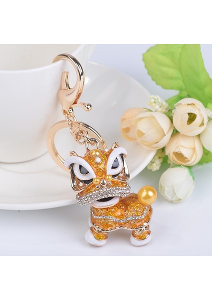 Altın Tarzı Çin Tarzı Aslan Dansı Anahtarlık Antik Maskot Anahtarlıklar Moda Kristal Hayvan Anahtarlık Mine Anahtarlık Tutucu Maskot (Yurt Dışından)
