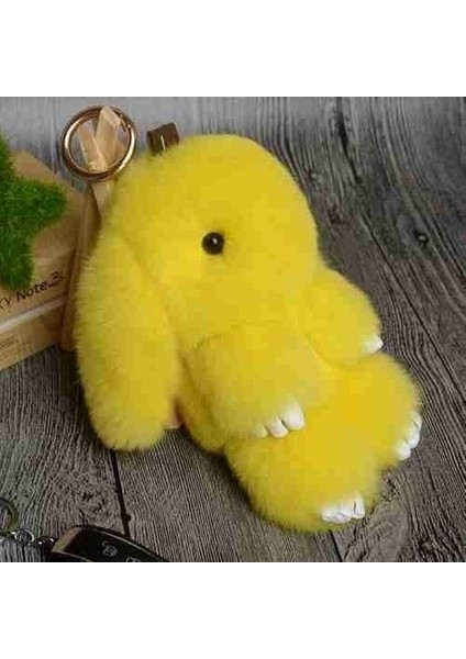 Sarı Stil Tüylü Rex Tavşan Anahtarlık Tavşan Kürkü Püskül Anahtarlık Kadın Aksesuarı Tavşan Araba Anahtarlık Tutucu (Yurt Dışından)