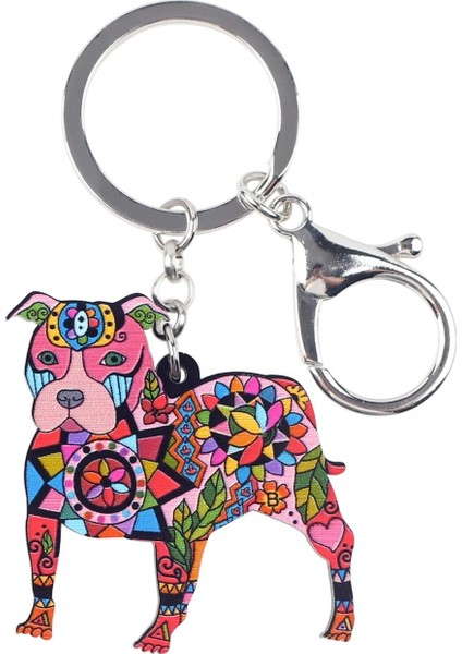 Kırmızı Stil Kadın Kızlar Için Akrilik Boston Terrier Pit Bull Köpek Anahtarlık Yüzük Moda Hayvan Takı Anahtarlıklar Çanta Cüzdan Kolye (Yurt Dışından)