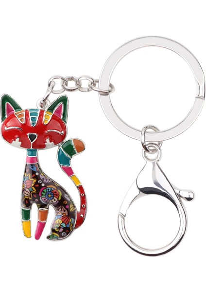 Çok Renkli Stil Bonsny Alaşım Emaye Kedi Anahtarlık Yüzük Anahtarlıklar Evcil Hayvan Takıları Kadınlar Kızlar El Çantası Araba Anahtarları ler (Yurt Dışından)