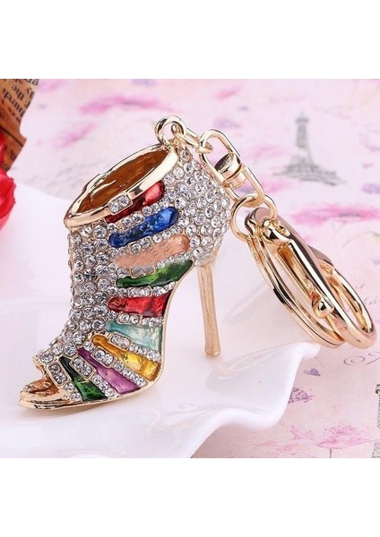 Altın Ve Koyu Mor Tarzı Topuklu Ayakkabı Anahtarlıkları Taşlı Ayakkabı Anahtarlık Şık Kadın Çanta Aksesuarı (Yurt Dışından) fiyatları