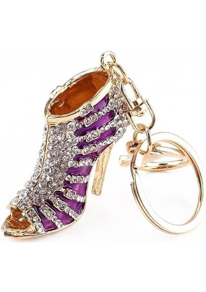 Altın Ve Koyu Mor Tarzı Topuklu Ayakkabı Anahtarlıkları Taşlı Ayakkabı Anahtarlık Şık Kadın Çanta Aksesuarı (Yurt Dışından) indirimleri