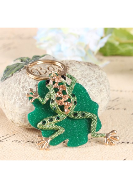 Sevimli Yeşil Kurbağa Yaprakları Yeni Şanslı Kolye Kristal Anahtarlık Anahtarlık (Yurt Dışından)