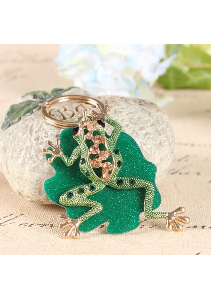 Sevimli Yeşil Kurbağa Yaprakları Yeni Şanslı Kolye Kristal Anahtarlık Anahtarlık (Yurt Dışından) fiyatları