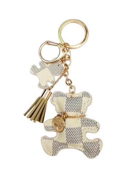 Bej Tarzı Sevimli Ayıcık Süsü Suni Deri Püskül Kolye Anahtarlık Çanta Süs Araba Anahtar Takı (Yurt Dışından)