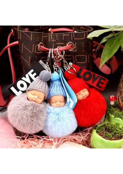 Beyaz Stil Sevimli Uyuyan Bebek Bebek Bebek Anahtarlığı Püskül Tavşan Tüy Topu Anahtarlıklar Araba Anahtarlık Kadın Anahtar Tutucu Çanta Kolye Şans Aksesuarları (Yurt Dışından) modelleri