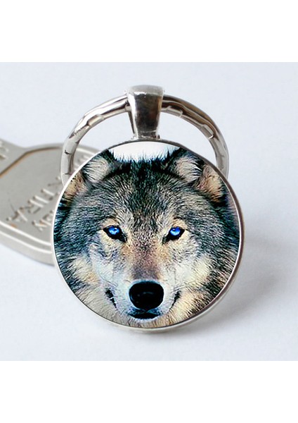 No.8 Boyutu El Yapımı Vintage Kurt Yuvarlak Cam Kolye Anahtarlık - Yaratıcı (Yurt Dışından)