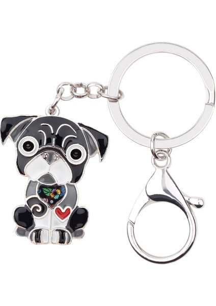 Siyah Stil Metal Emaye Fransız Bulldog Mops Köpek Anahtarlıklar Anahtarlık Takı Kadınlar Kızlar Çanta Araba Süsü (Yurt Dışından)