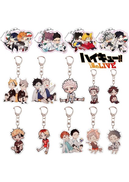 H01 Anime Haikyuu Sevimli Şeffaf Akrilik Voleybol Karasuno Nekoma Anime Karasuno Lisesi Kaderi Savaşı Anahtarlık Anime Kolye Anahtarlık (Yurt Dışından)