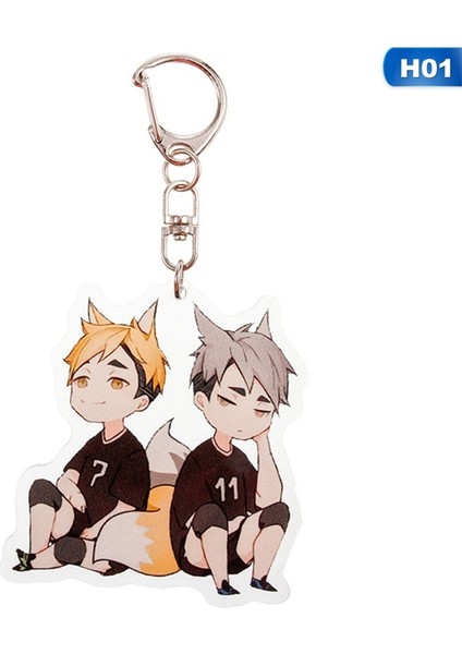 H01 Anime Haikyuu Sevimli Şeffaf Akrilik Voleybol Karasuno Nekoma Anime Karasuno Lisesi Kaderi Savaşı Anahtarlık Anime Kolye Anahtarlık (Yurt Dışından) fırsatları