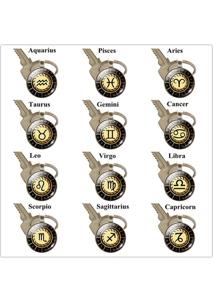 Gümüş Tarzı Başak Başak Terazi Akrep Yay Oğlak Kova Koç Boğa Ikizler Yengeç Aslan Anahtarlık Burç Sanat Resim Cam Kubbem Anahtarlık Moda Araba Anahtarlık (Yurt Dışından) fiyatları