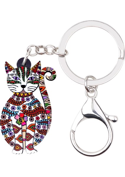 Beyaz Stil Kadınlar Ve Kızlar Için Akrilik Çiçekli Kedi Anahtarlık Yüzük Anahtarlıklar Hayvan Takıları Pet Çanta Araba Anahtarlık Cüzdan Süsleri ler (Yurt Dışından)