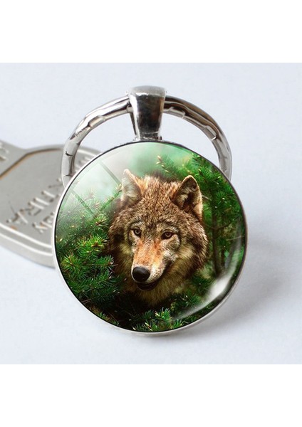 No.1 Boyutu El Yapımı Vintage Kurt Yuvarlak Cam Kolye Anahtarlık - Yaratıcı (Yurt Dışından)