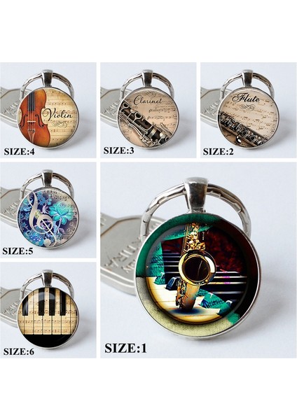 No.2 Boyutu Saksafon Piyano Cam Kolye, Klarnet Flüt Keman Müzik Metal Anahtarlık, Müzik Aletleri Takı, Doğum Günü si (Yurt Dışından) fiyatları