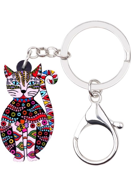 Kırmızı Stil Kadınlar Ve Kızlar Için Akrilik Çiçekli Kedi Anahtarlık Yüzük Anahtarlıklar Hayvan Takıları Pet Çanta Araba Anahtarlık Cüzdan Süsleri ler (Yurt Dışından)